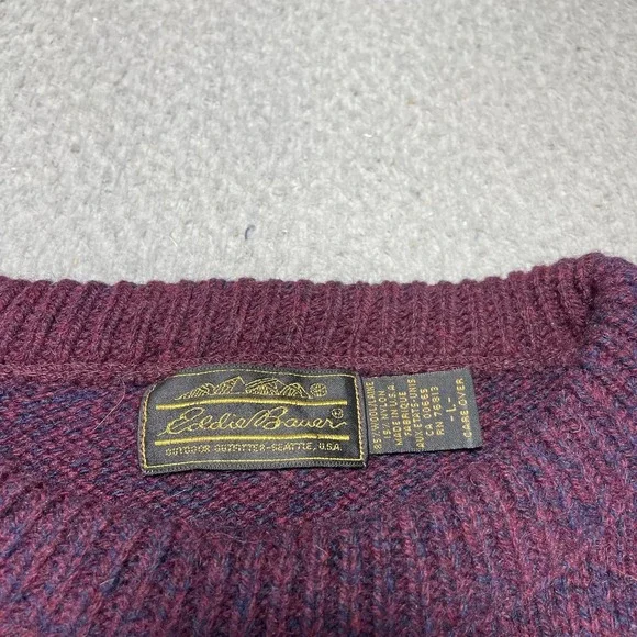 Vintage Eddie Bauer Sweater Mens Large Purple Crewneck Knit Pullover Solid Warm - Picture 4 of 9